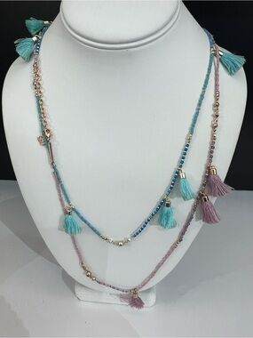Kendra Scott set of two Augusta Boho Tassel  Necklaces- Teal & Lavender